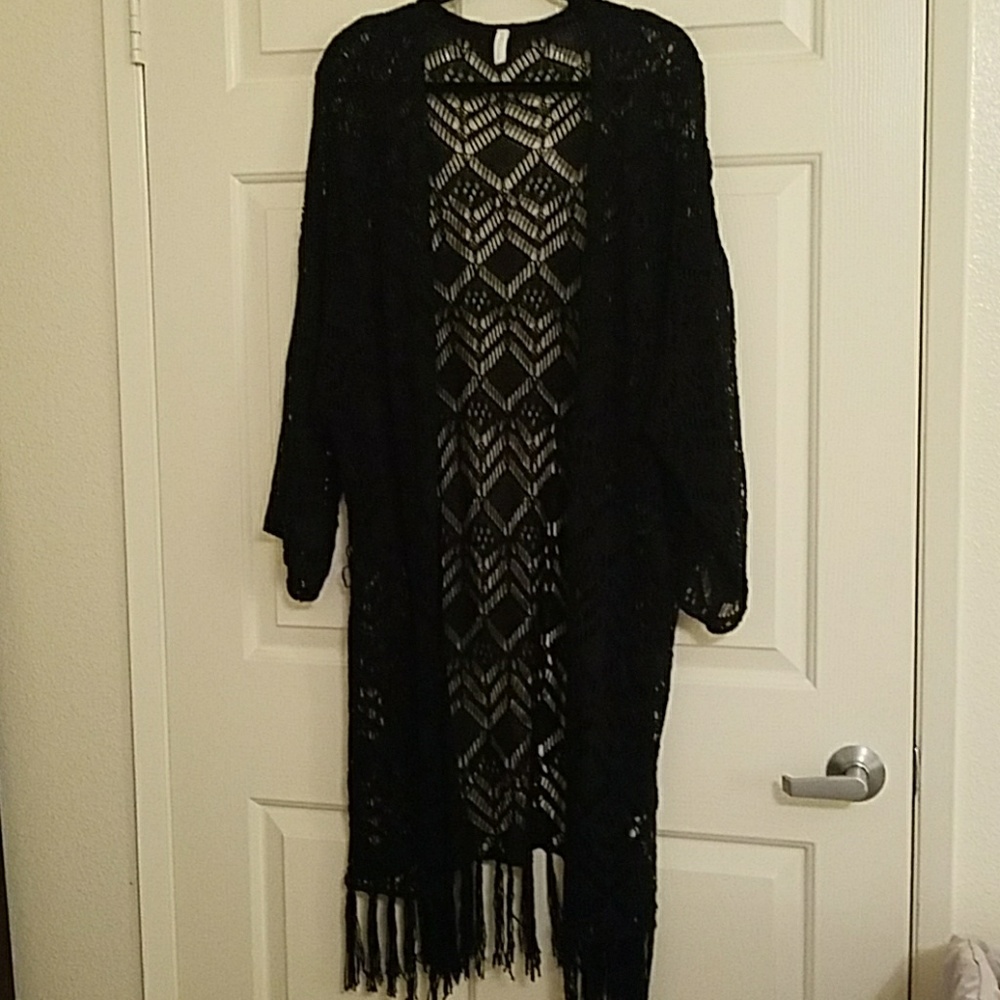 PinkBlush Black Crochet Lace Kimono